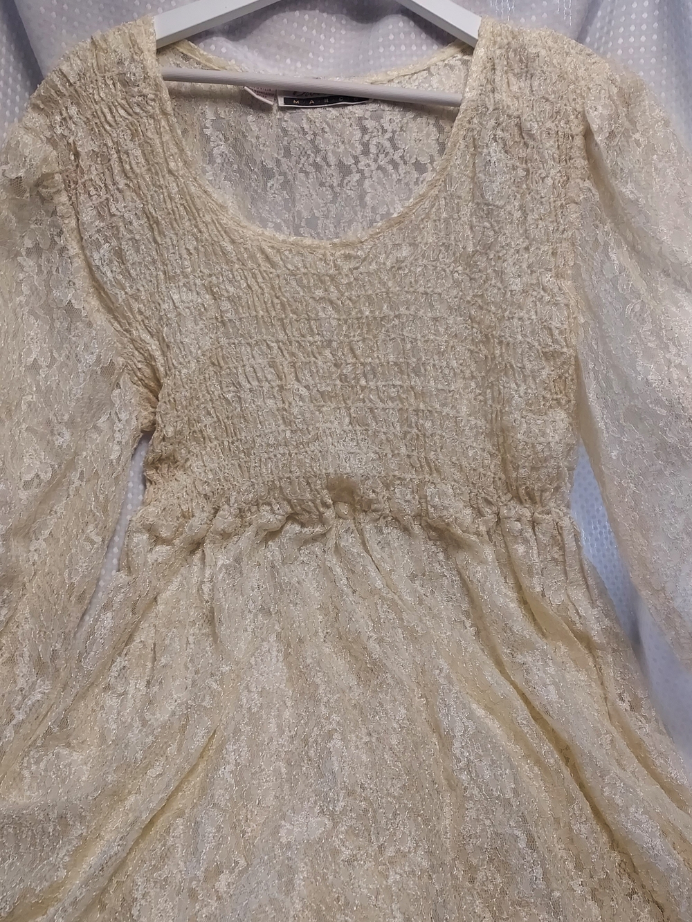 Girls Cream Lace Long-Sleeve Smocked Dress